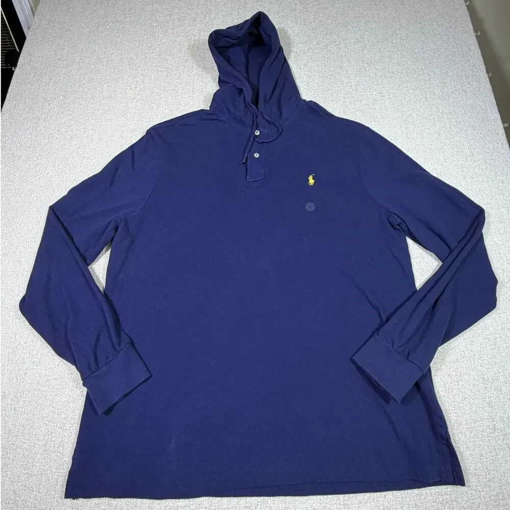 NWOT Polo Ralph Lauren Men XL Blue Long Sleeve Hooded Pullover Ivy League Shirt